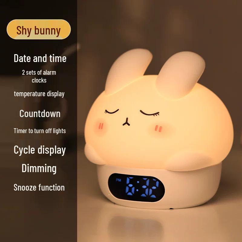 Silicone Bunny & Duck Night Light Alarm Clock - Cartoon Bedside Atmosphere Wake-up Light 0.5W