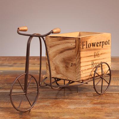 Dreirad Holz Pflanzgefäß Eisenrad Blumentopf Grünpflanze Sukkulente Ständer Metallhalter Regal Fahrrad Blumentopf Gartentisch Deko
