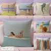 Summer Surfing Ins Art Cushion Cover Natural Linen Organic Fabric DoubleSided Printing Sofa Home Decor Gift Pillow Case
