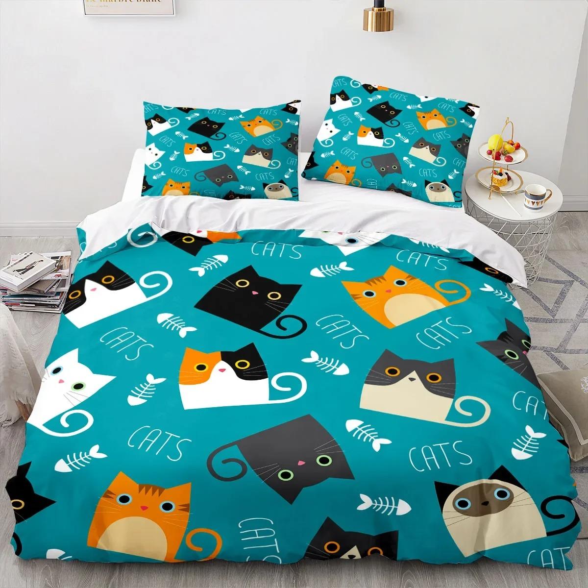 

Пододеяльник с изображением мультяшного животного и кошки, 3D-принт, двойной размер, комплект постельного белья, один комплект 70x133cm 2pcs