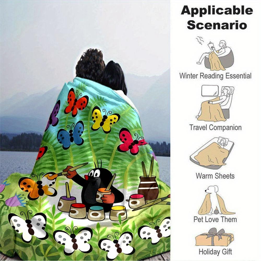 1pc Butterfly,Painter,Colors Digital Printed Flannel Blanket, Super Soft Plush Bed Cover, Multipurpose Quilt for Sofa, Bed, Office,13