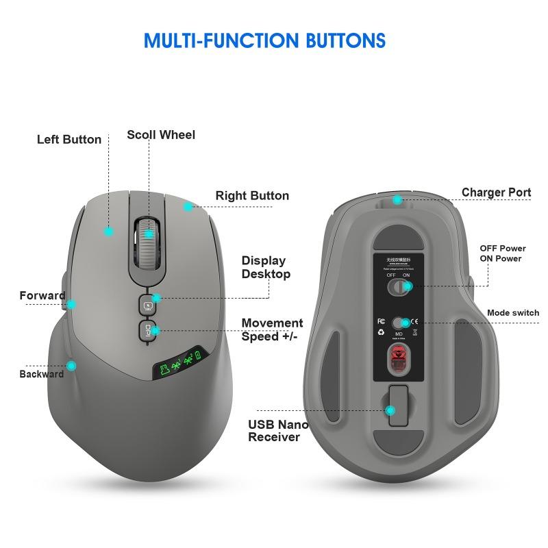 2.4G + Bluetooth Dual-Mode Wireless Charging Mouse with Digital Screen Display Silent Ergonomic Design Office Universal Mouse