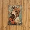 Vintage Long-Haired Lady Metal Tin Sign, Art Nouveau Floral Design, Iron Foil Engraving Wall Decor, Ideal for Garden, Restaurant