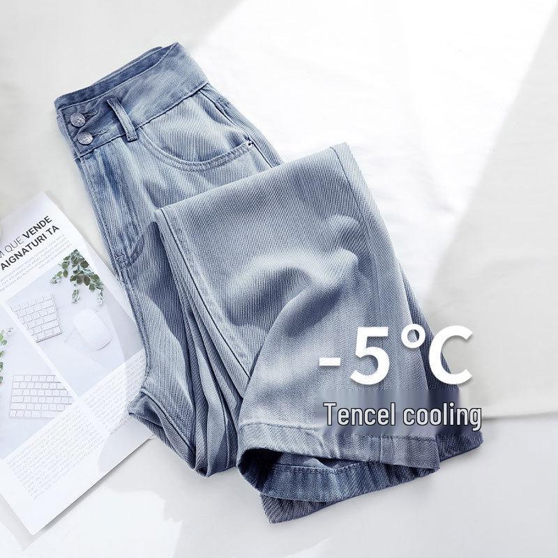 Tencel Soft Denim High Waist Nostalgic Blue Wide Leg Women's Jeans, Summer 2025