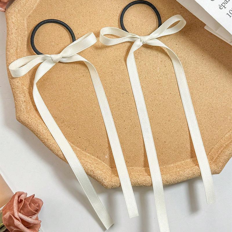 2PCS/Set Long Ribbons Small Bow Ponytail Hair Rope Ties Solid Color Hair Circle Hair Accessories