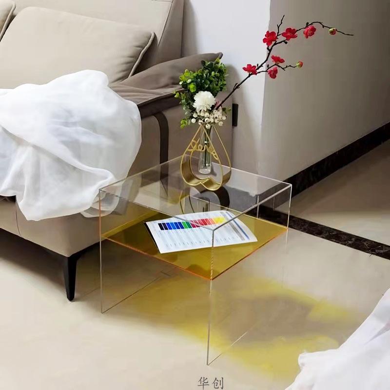 Nordic acrylic sofa living room transparent blue double storage coffee table design bedside table corner table
