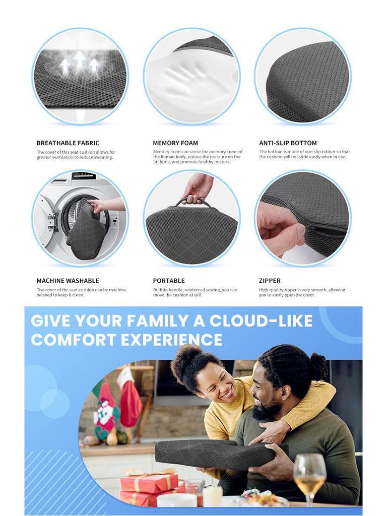 Breathable Memory Foam Lumbar Support Cushion for Office, Car, or Student Chair