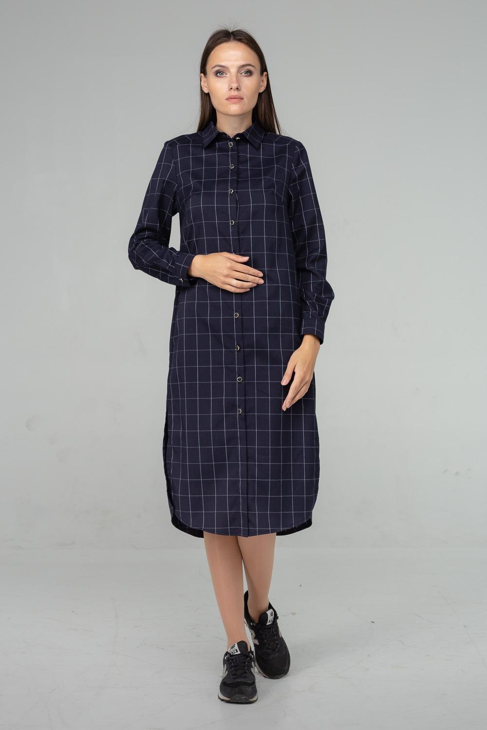 

Сукня-сорочка в клітку довгий рукав різні кольори 36 midnight синього кольору