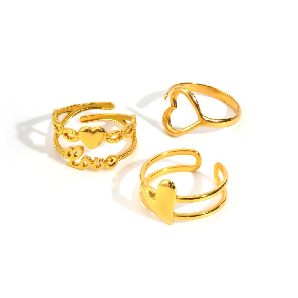 Vnox Gold Plated Heart-shaped Adjustable Rings, Stainess Steel Gold Color Love Open Rings For Women Girl Classic Jewelry Gift