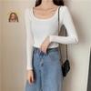 Autumn Winter Women Square Neck Knit Pullover Slim‑Fit Fleece‑Lined Elegant Long‑Sleeve Sweater Low‑Cut Inner Top
