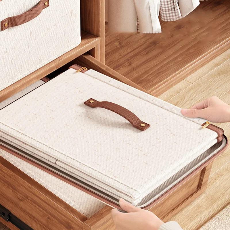 Lněné úložné krabice na zip, Netkané textilní organizéry na oblečení do domácnosti, ložnice, šatníku, Včetně dobrých pomocníků