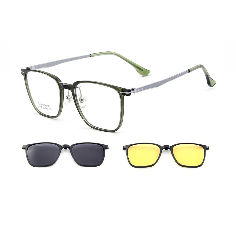 3-in-1 Square Ultralight TR90 Men's Polarized Clip-On Sunglasses & Night Vision Titanium Legs Glasses Frames for Driving 84008