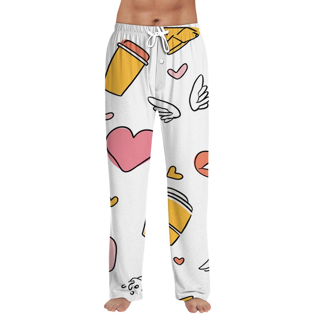 Men's Valentine's Day Printed Drawstring Long Pants Casual Pajamas