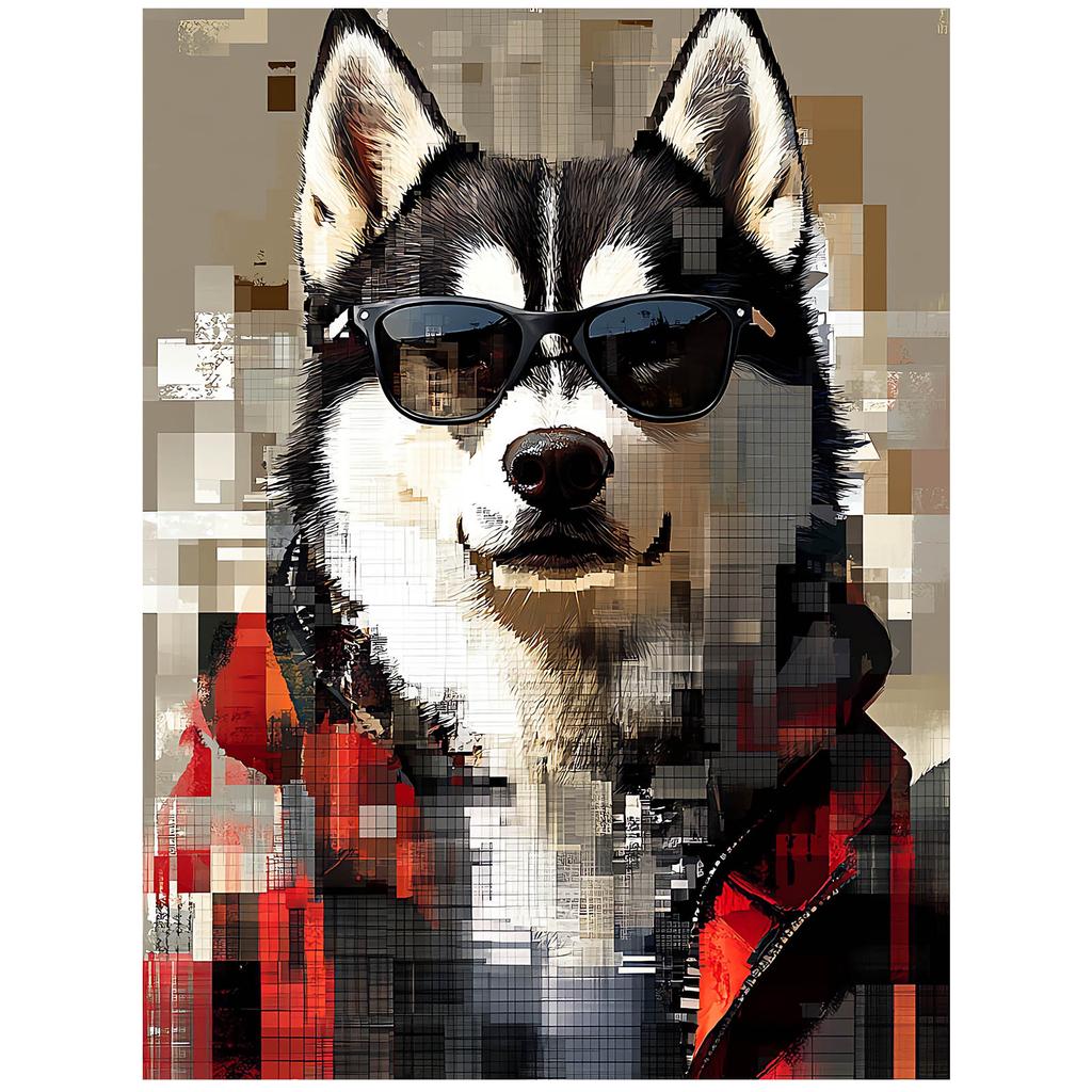 Plakat Husky W Okularach Plakat Husky W Okularach, 70X100 Cm, Rama Aluminiowa Czarna, Papier Matowy 230 Gsm