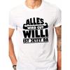 European sizes WILLI IS HERE Men's Language T-Shirt - Casual Short Sleeve Summer Top with Willi Graphic, Round Neck & Machine Washable Tee