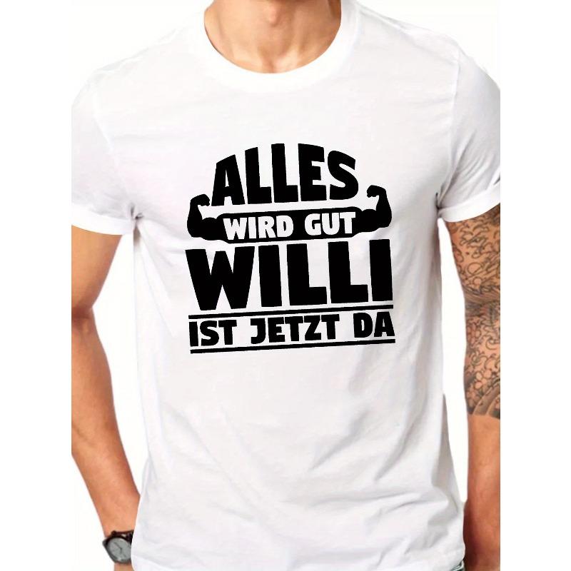 

European sizes WILLI IS HERE Men s Language T-Shirt - Casual Short Sleeve Summer Top with Willi Graphic, Round Neck & Machine Washable Tee 4XL білий