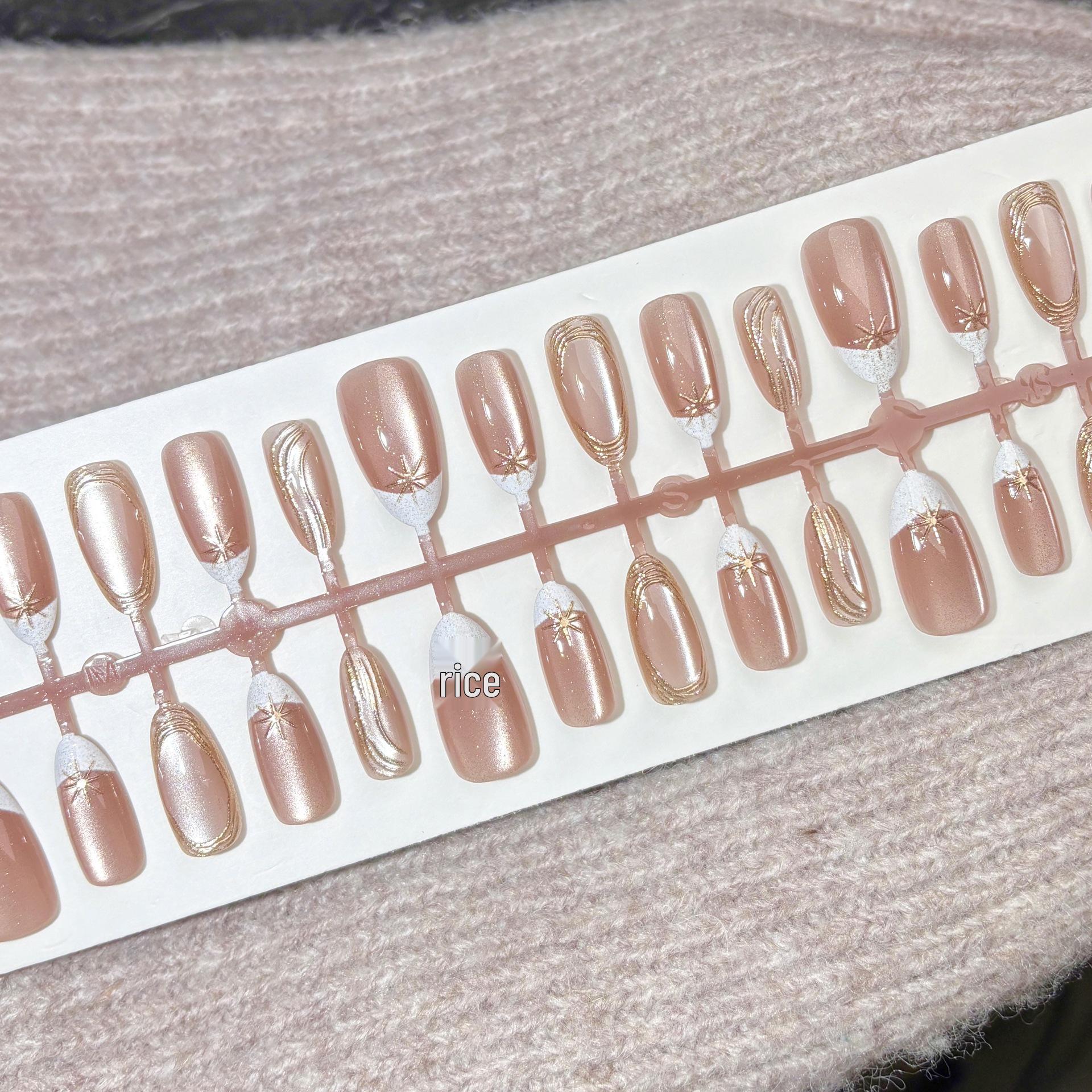 

2025 Spring/Summer Pink Champagne Press-On Nails: Rich Girl Style Gilded Whitening Patches
