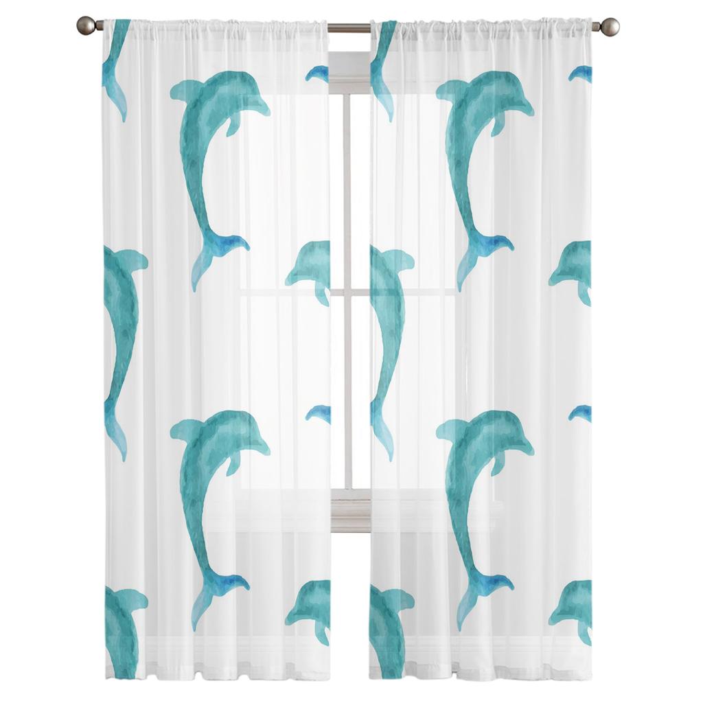 Animal Delfin Pictură în acuarelă Perdele din tul pentru sufragerie Bucătărie Perdele din voal transparent Dormitor Panouri pentru ferestre
