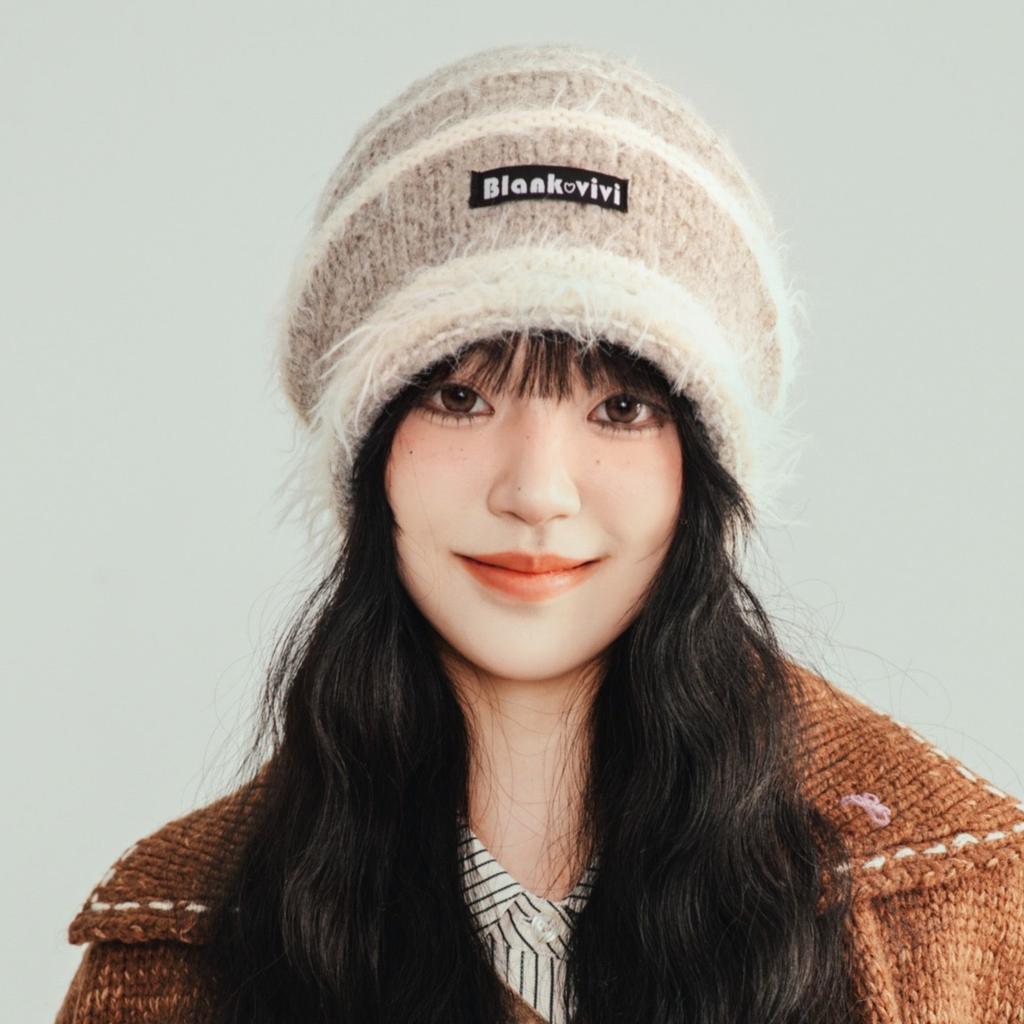 New Style Loose Dandy Hat Lazy Style Fashion Stripes Beanie Hat Sweet Winter Hats For Women Streetwear Knit Hats For Girl