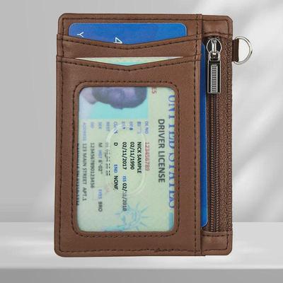 Portefeuille porte-cartes d'identité en cuir véritable avec grande capacité, fermeture éclair, ceinture en cuir de vache et coffret cadeau