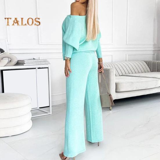 2 Pcs/Set Women Top Pants Set Round Neck Long Sleeves Sweatshirt Elastic Waist Wide Leg Sweatpants Sport Outfit Autumn Casual Tracksuit