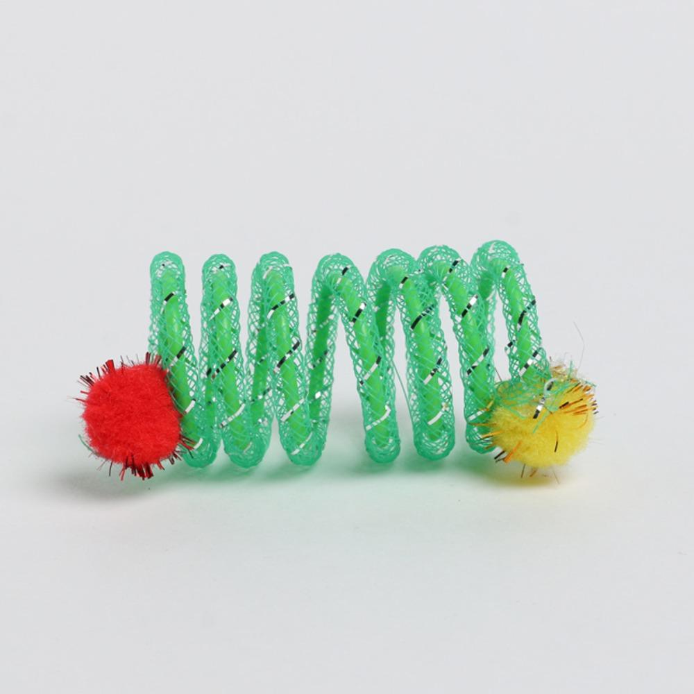 

1Pcs Colorful Coils Spring with Plush Ball Cats Chew Toy for Indoor and Outdoor Play Stimulating Curiosity And зелёный