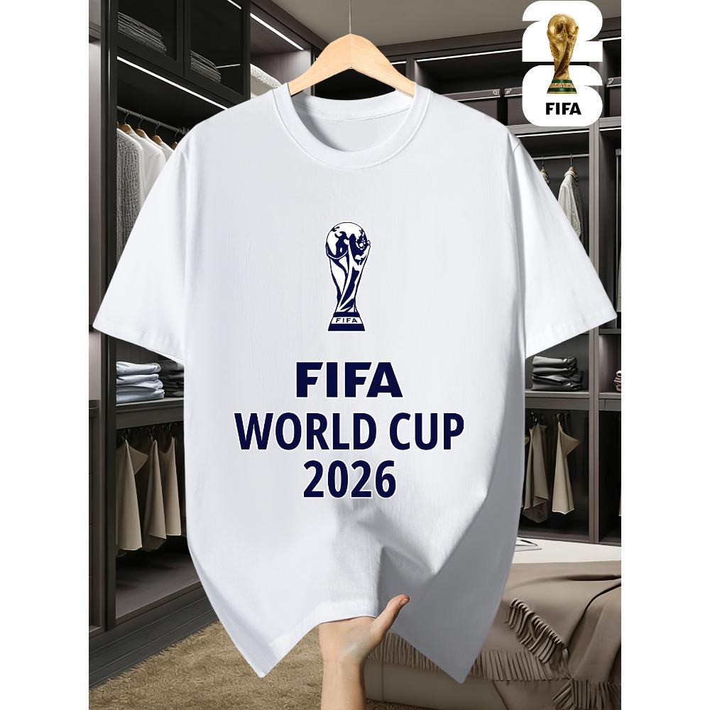 2026 USA-Canadian Cup, FIFA Football Print Crew Neck T-shirt, Street Style, Regular Fit, a Must-have for Football Fans, Suitable for Casual Attire