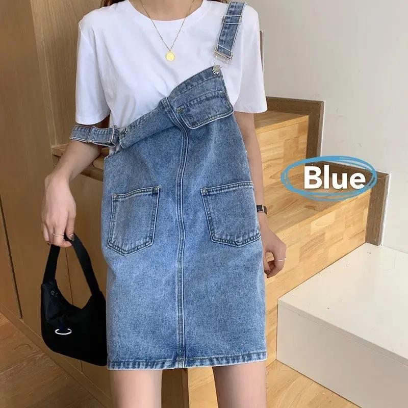 Summer Denim Overall Dress Women Sleeveless Jeans Dresses Casual Loose Strap