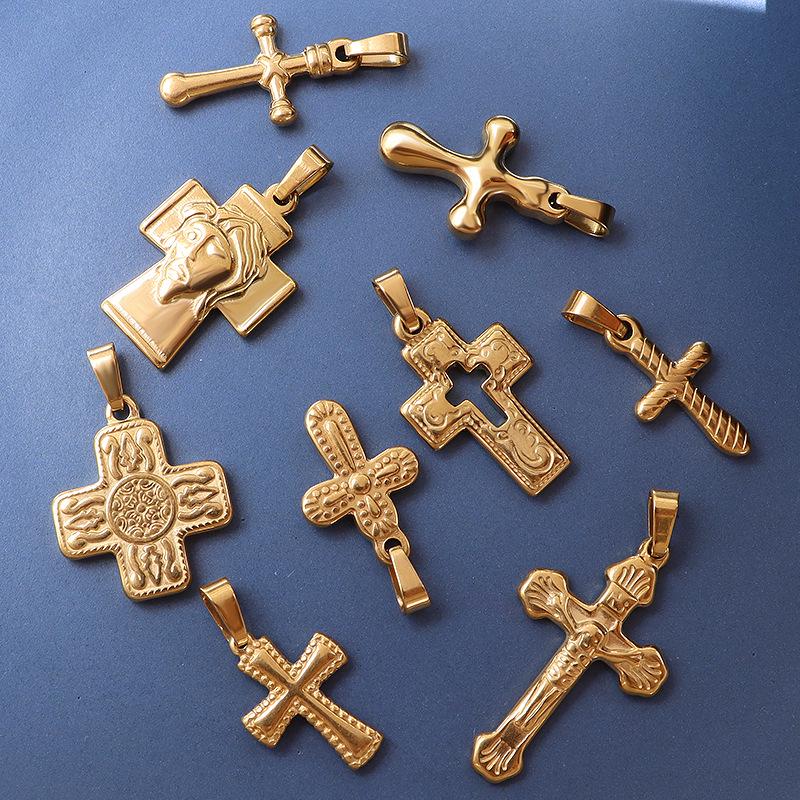18K Gold-Plated Titanium Steel Cross Pendant: Versatile Retro Jewelry Accessory