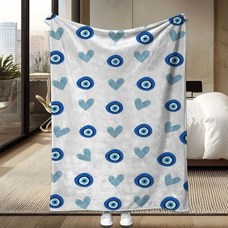 Contemporary Evil Eye & Heart Blanket - Flannel | Ultra-Soft Anti-Pilling | All-Season Sofa/Bed/Office