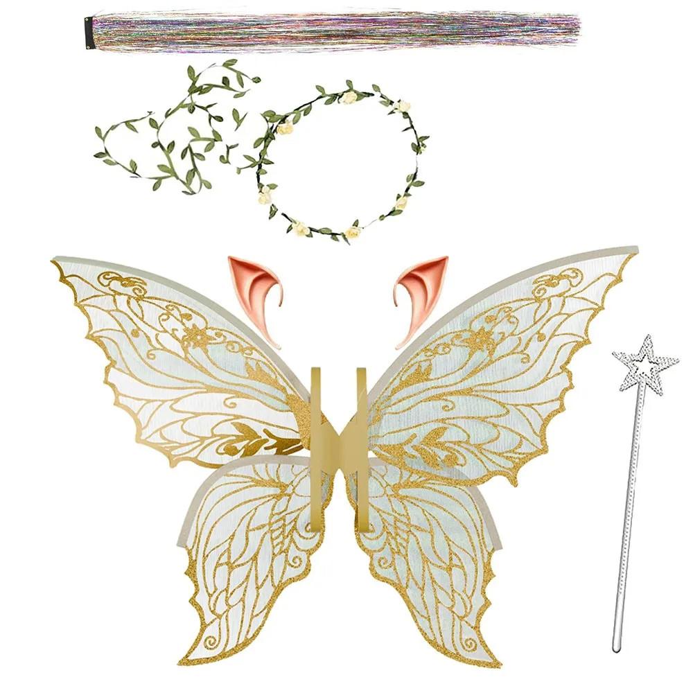 Gift Adults & Girls Fairy Wings Sparkling Organza Angel Wings Butterfly Wings for Halloween, Cosplay, Party