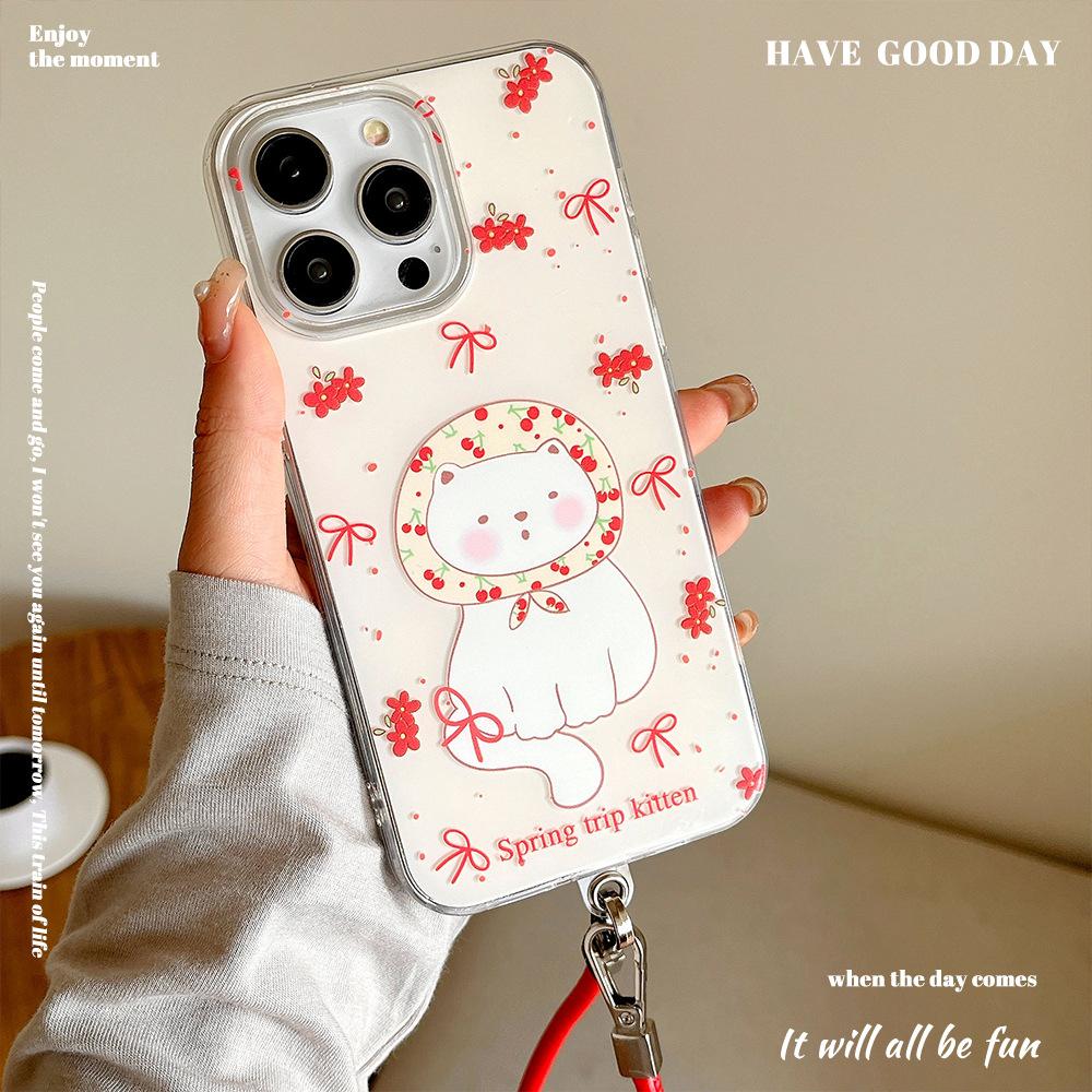 Cute Cats Suitable for Apple 16 Mobile Phone Case Iphone15 Protective Case 14 Leather Rope 13promax Soft Edge Hard Shell