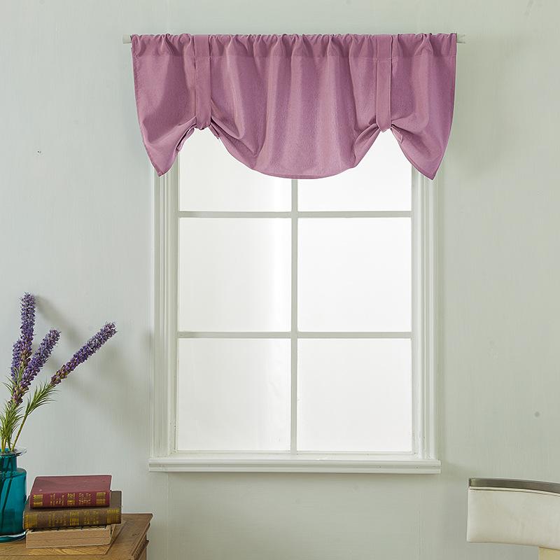 Pastoral style solid color polyester cotton small short curtain finished product, through rod curtain