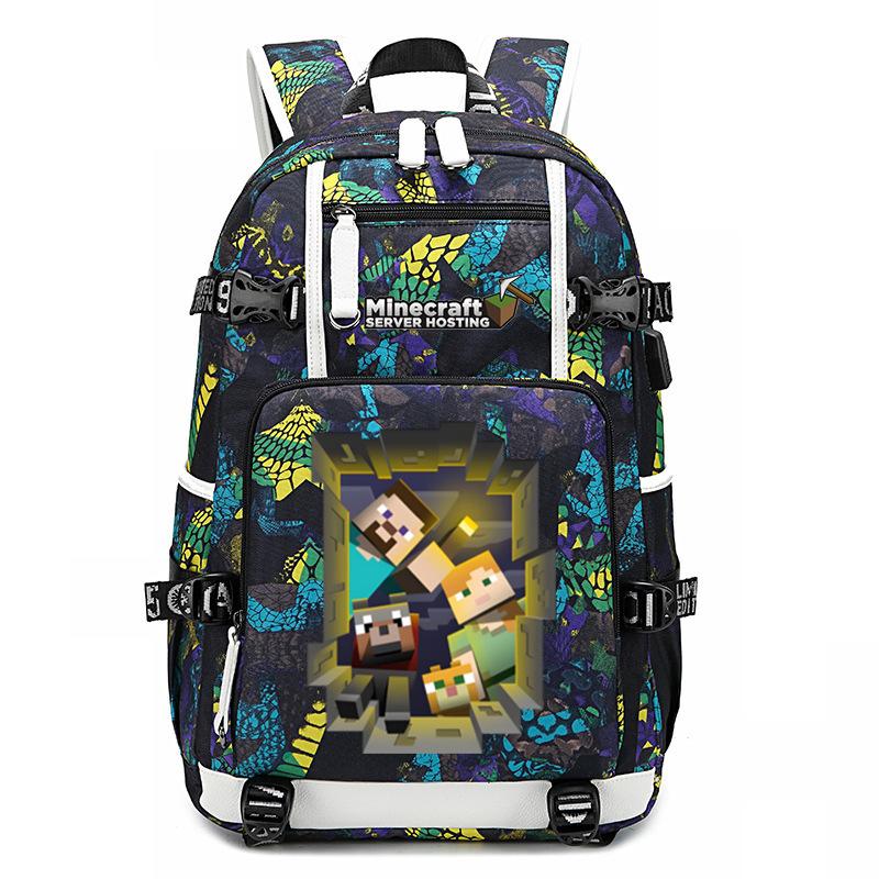 Hot Selling Minecraft Game Peripheral Printed Backpack Outdoor Large Capacity Travel Bag