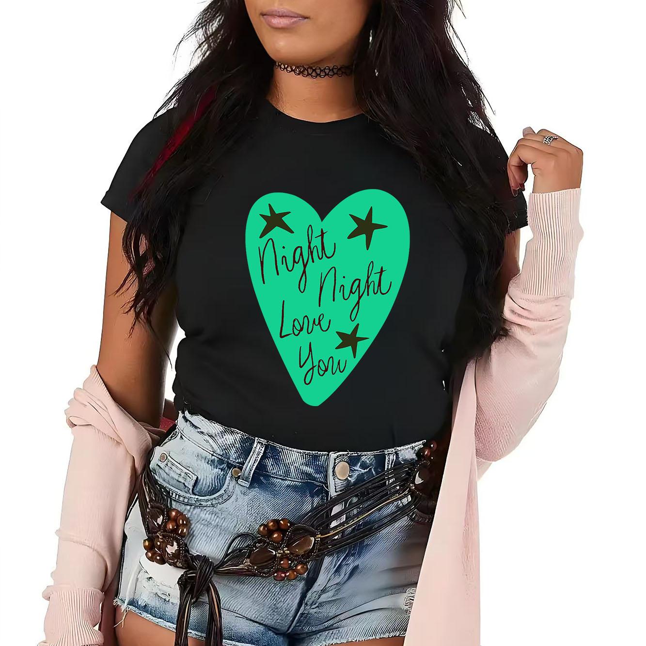 

Love letter printed pattern Tshirt casual short sleeved round neck suitable for all seasons versatile Womens Tshirt S