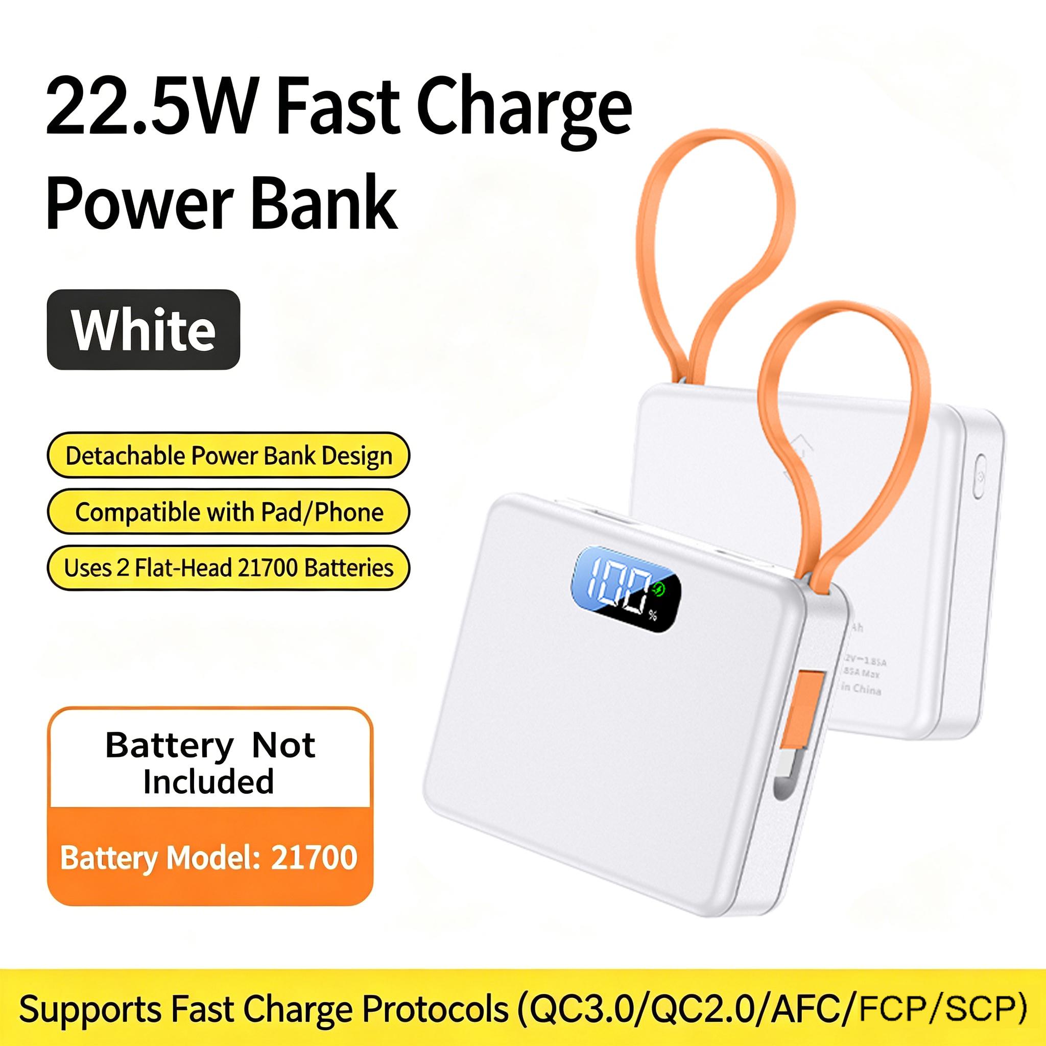Digitale Batterijweergave 10W PD 22.5W Snelladen Powerbank Case 2x21700 Soldeervrij DIY Batterijdoosje USB Type C QC3.0 Behuizing Met Oplaadkabel 22.5W Quick White