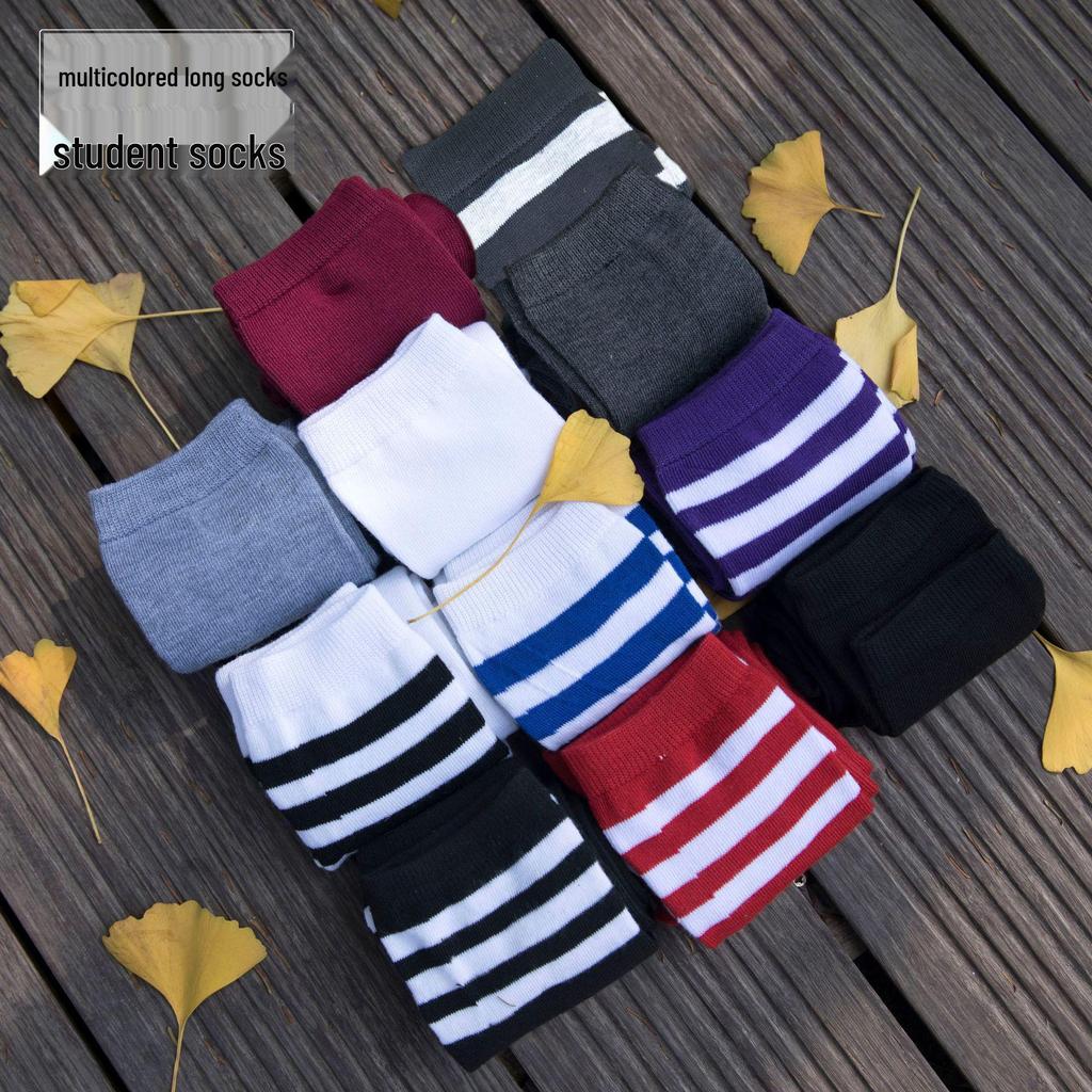Academy-Style Black & White Striped Over-the-Knee Socks