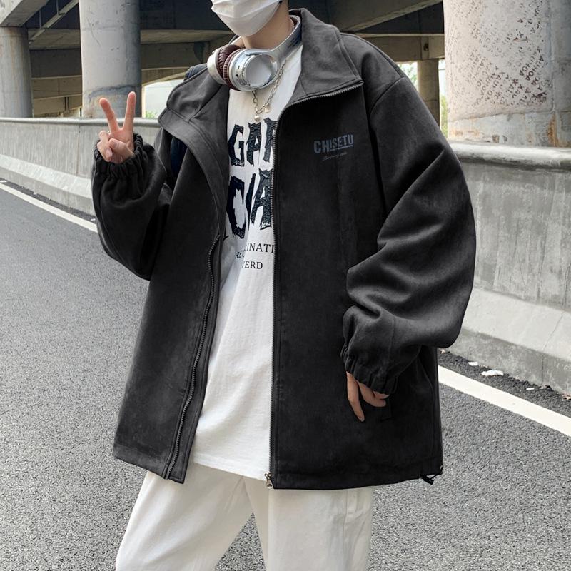 Men's Suede Fleece Retro Windbreaker: Spring/Autumn, Black, Wear-Resistant, Trendy Rogue Brand Jacket