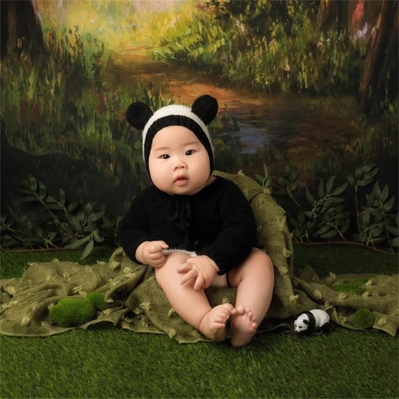Baby Photography Props Suit Infant Panda Bonnet Long Sleeve Romper Newborn Photo Bodysuit SkinFriendly Baby Photo Outfit
