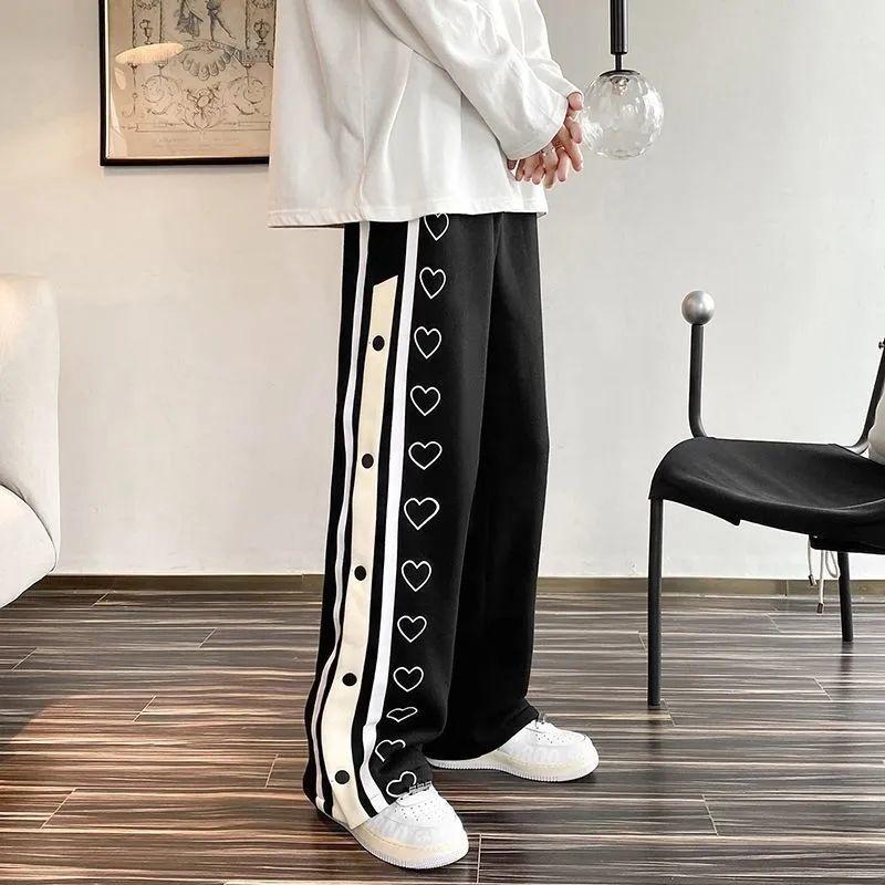 Sweatpants Oversize Men Streetwear Side Button Baggy Pants Casual Sport Split Basketball Women Trousers