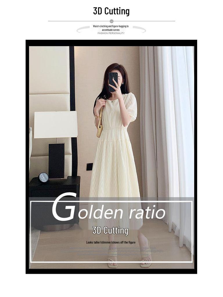 Elegant Mid-Length Chiffon Dress - Summer 2025, Round Neck, Slimming, Flattering Fit