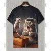 Summer Round Neck 3D Humour Cat Print Top Fashionable Casual Short Sleeved Men's T-shirts