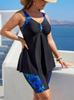 Grote Maten Blauw & Wit Kwallenprint Tankini met Rok en 6X Boardshorts
