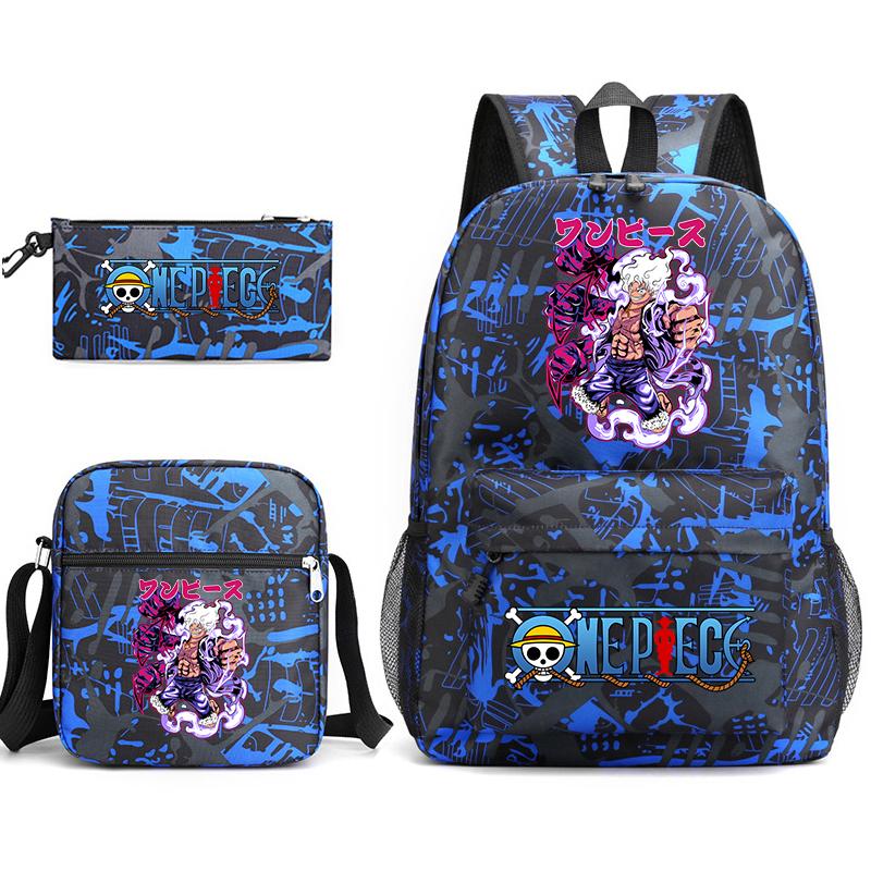 One Piece Luffy Anime Print Student Backpack Set Shoulder Bag Pencil Case Boys Girls School Bags