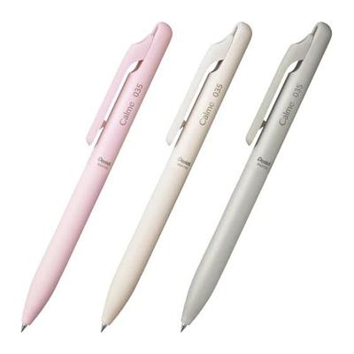Stylo bille à base d'huile Pentel Calme, 0,35 mm, Rose, Beige, Gris, BXA103ST1AMZ, Lot de 3