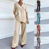 2026 Women's Cotton Linen Solid V-Neck Blouse & Loose Pants Set