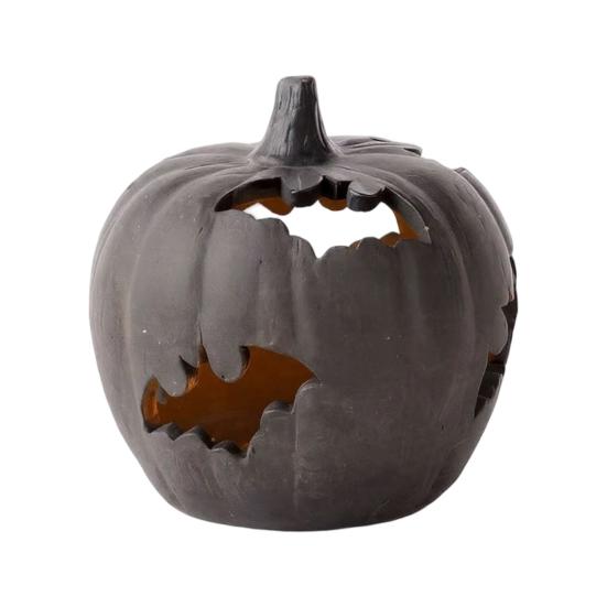 Dekoracja Festiwalowa Jesienna, Dynia Halloweenowa Figurka Żywiczna, Nietoperz Wycinany Lampion z Wewnętrznymi Zewnętrznymi Akcesoriami Świątecznymi, Ciepłe Światło, Straszny Domowy Stół