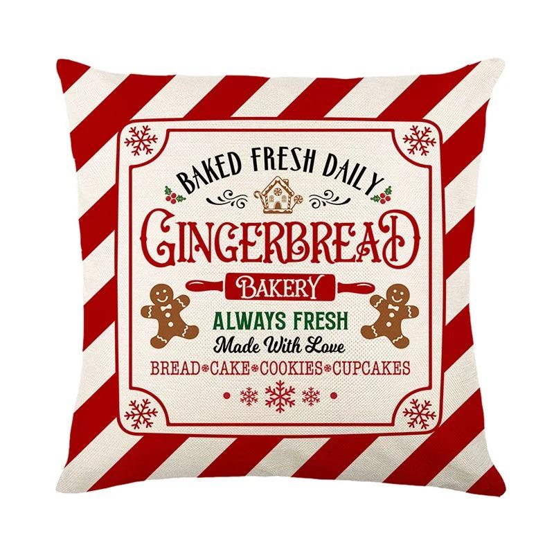 Christmas Pillow Cover Gingerbread Man Candy Cane Pattern Cushion Cover Stretch Removable For Living Room Sofa