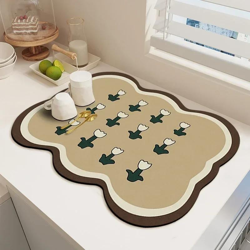 Black Marbling Super Absorbent Tableware Dish Drying Mat Kitchen Bottle Anti-slip Rug Luxury Kettle Dinnerware Bar Counte