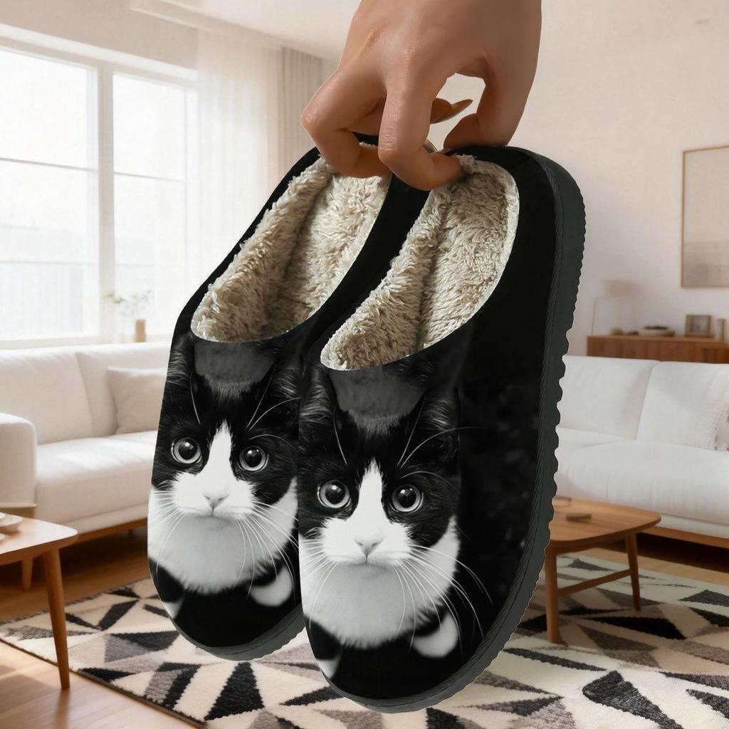 Baumwollpantoffeln mit schwarzem Katzenmuster für Damen & Herren - Herbst/Winter